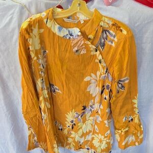 Soft Surroundings Mustard Floral Blouse